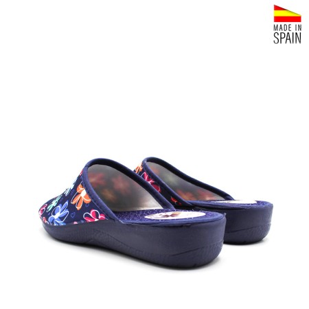 zapatilla mujer destalonada azul marino flores