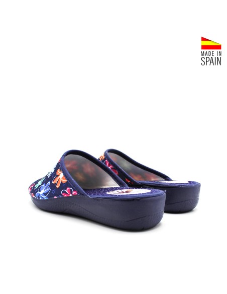 zapatilla mujer destalonada azul marino flores