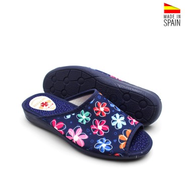 zapatillas casa mujer azul marino cuña verano