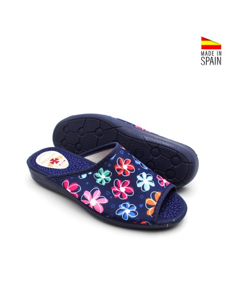 zapatillas casa mujer azul marino cuña verano