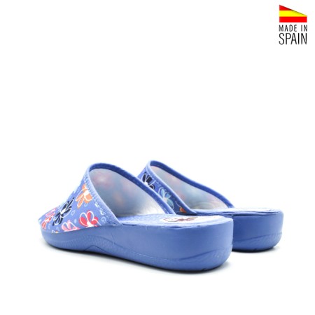 zapatillas casa mujer azul con cuña cómoda