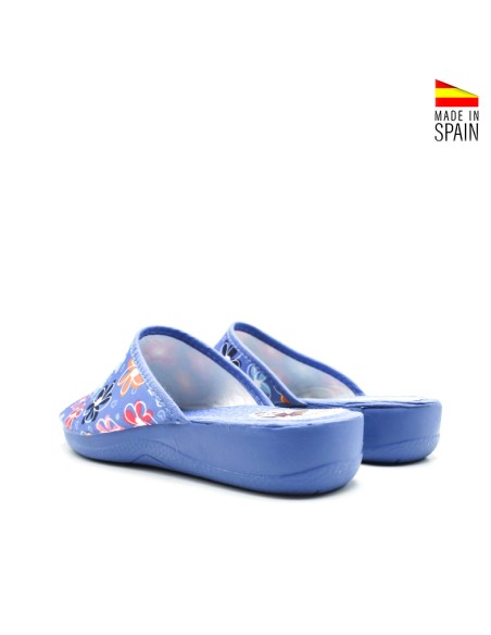 zapatillas casa mujer azul con cuña cómoda