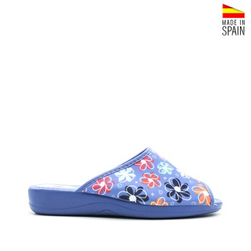 zapatillas casa cuña verano mujer azul flores