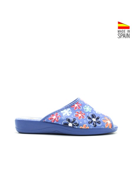 zapatillas casa cuña verano mujer azul flores