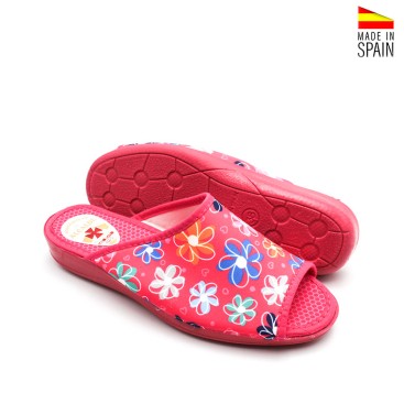 zapatillas casa mujer fucsia cuña ligera