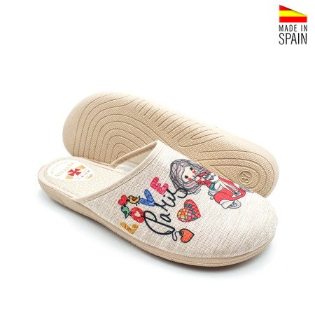zapatillas hogar mujer verano beige dibujo París