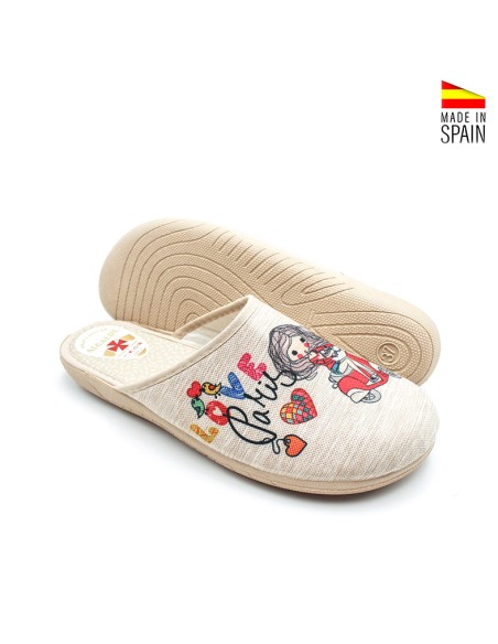 zapatillas hogar mujer verano beige dibujo París