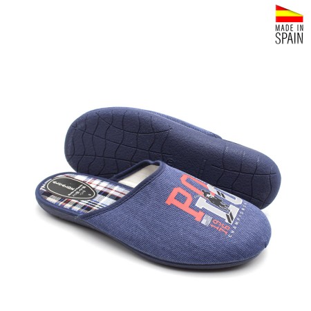 Suela antideslizante zapatillas de casa hombre azul verano