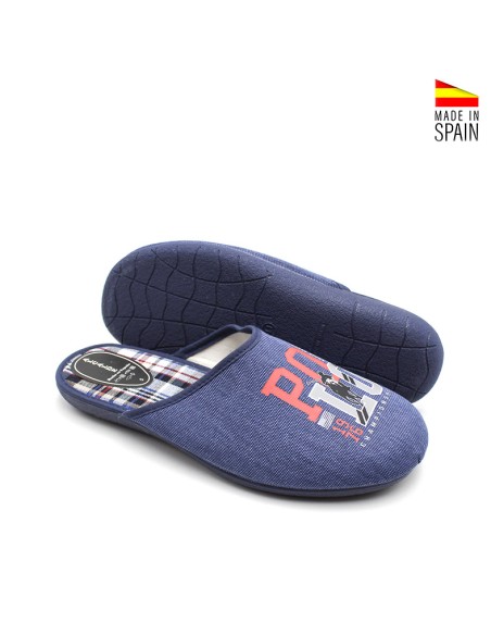 Suela antideslizante zapatillas de casa hombre azul verano