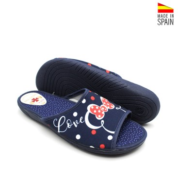 Zapatillas casa mujer abiertas y frescas con lunares azul