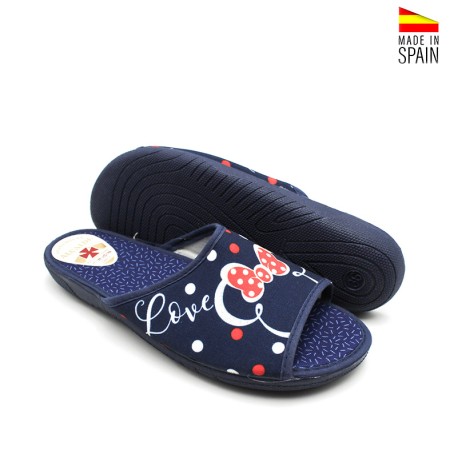 Zapatillas casa mujer abiertas y frescas con lunares azul