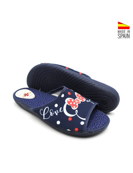 Zapatillas casa mujer abiertas y frescas con lunares azul