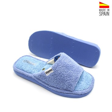zapatillas casa mujer toalla rizo algodón azul suela EVA
