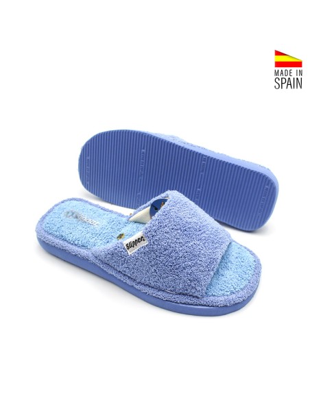 zapatillas casa mujer toalla rizo algodón azul suela EVA