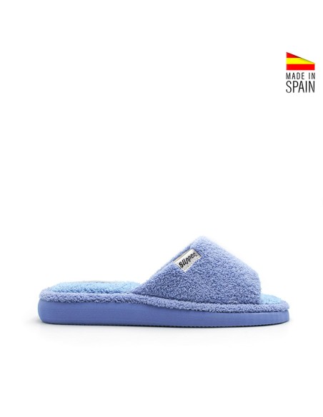 zapatillas casa mujer toalla azul abiertas ligeras verano Slipper