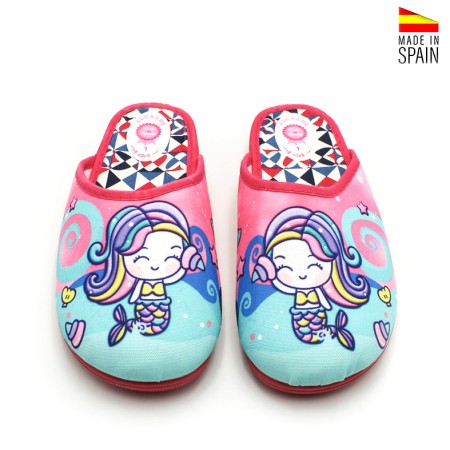 zapatillas casa verano niña sirena fucsia puntera cerrada diseño divertido