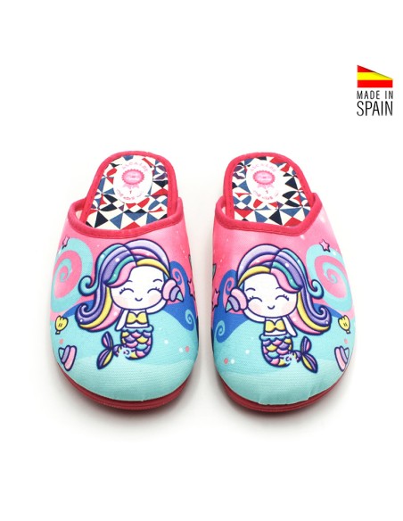 zapatillas casa verano niña sirena fucsia puntera cerrada diseño divertido