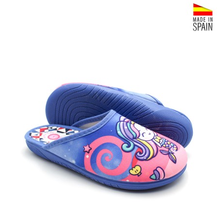 zapatillas casa niña sirena azul con suela de goma antideslizante