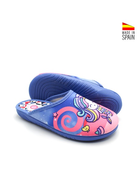 zapatillas casa niña sirena azul con suela de goma antideslizante