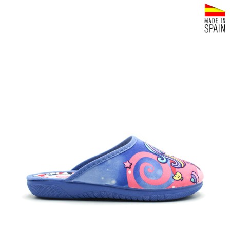zapatillas niña casa verano azul tipo zueco con dibujo de sirena lateral