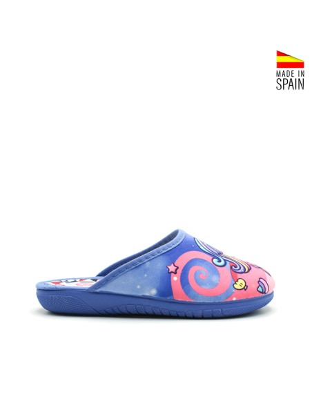 zapatillas niña casa verano azul tipo zueco con dibujo de sirena lateral