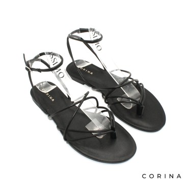 sandalia tiras finas negra plana mujer