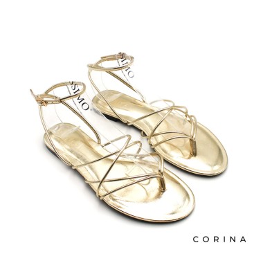 sandalia tiras finas dorada plana mujer