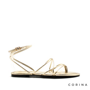sandalia plana dorada de tiras finas