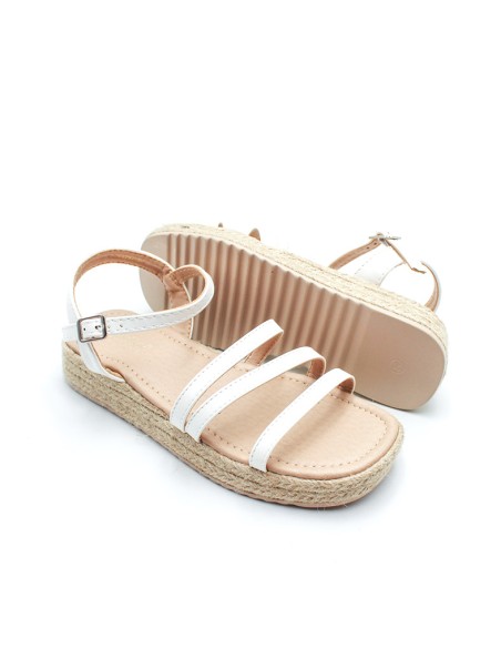 sandalias cuña niña blancas con hebilla ajustable y esparto