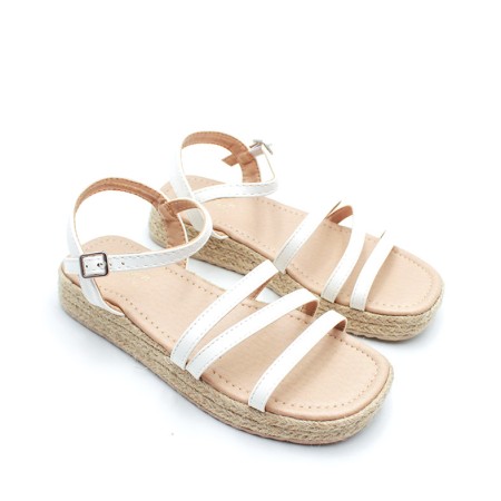 sandalias cuña niña blancas con plataforma esparto lateral