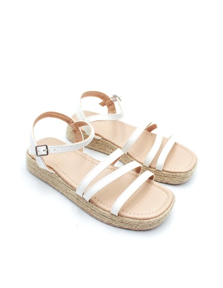 sandalias cuña niña blancas con plataforma esparto lateral