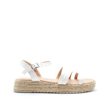 sandalias cuña niña blancas con plataforma de esparto y tiras