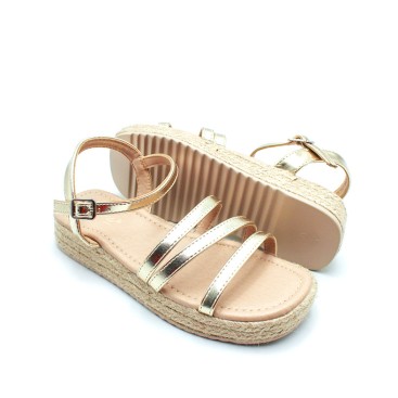 sandalia niña dorada con cuña y plataforma esparto