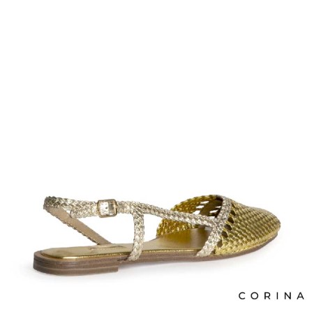 sandalia dorada fiesta plano mujer