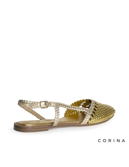 sandalia dorada fiesta plano mujer