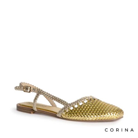 zapato plano dorado mujer estilo sandalia cerrada