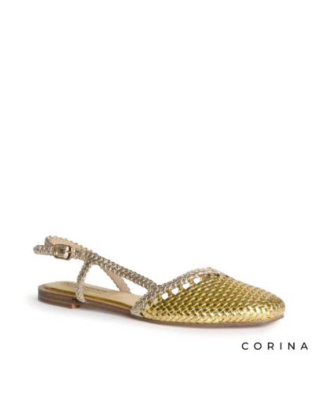 zapato plano dorado mujer estilo sandalia cerrada