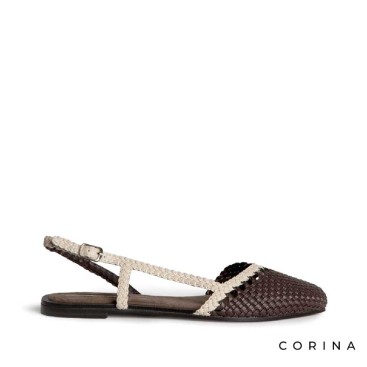 zapato plano mujer marrón trenzado con hebilla lateral