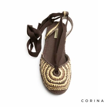 alpargatas planas con cintas mujer crochet marrón beige