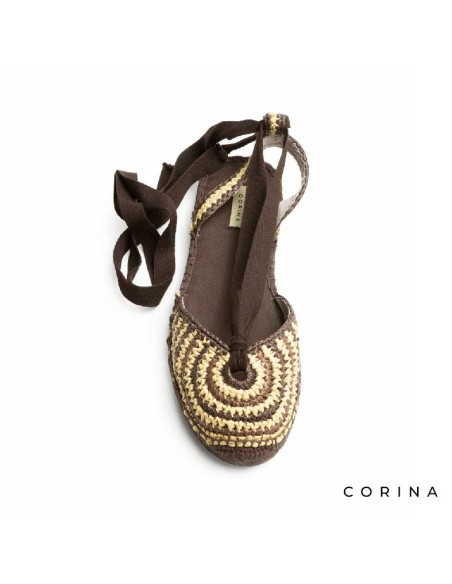 alpargatas planas con cintas mujer crochet marrón beige
