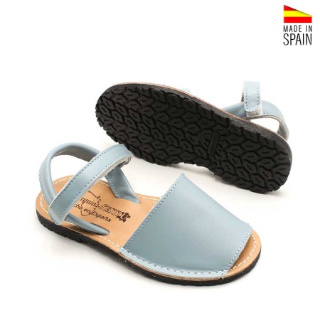menorquinas azul celeste niño piel con velcro hechas en España