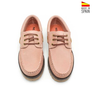 náuticos mujer rosa cordones cuero detalle superior