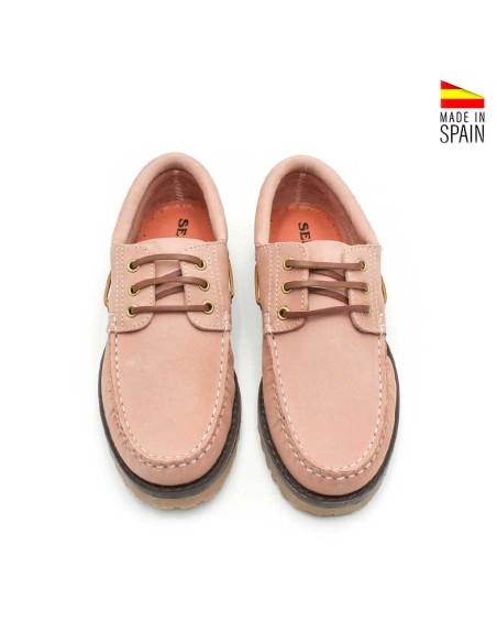 náuticos mujer rosa cordones cuero detalle superior