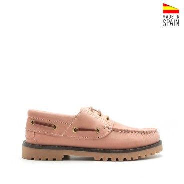 zapatos náuticos mujer rosa piel nobuck vista lateral
