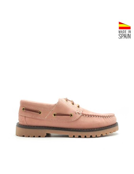 zapatos náuticos mujer rosa piel nobuck vista lateral