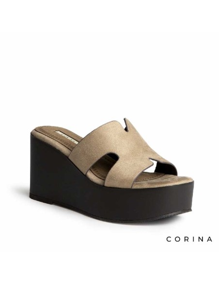 sandalia plataforma mujer arena cuña alta