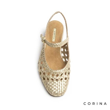 zapato dorado mujer slingback con hebilla