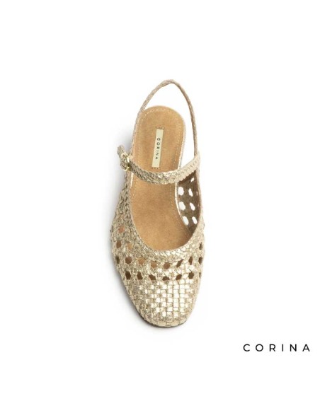 zapato dorado mujer slingback con hebilla