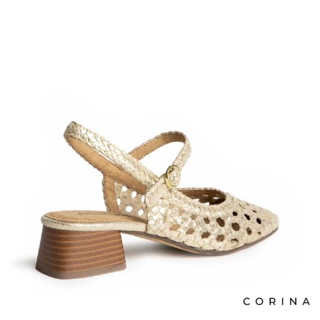 zapatos dorados mujer tacon ancho comodos