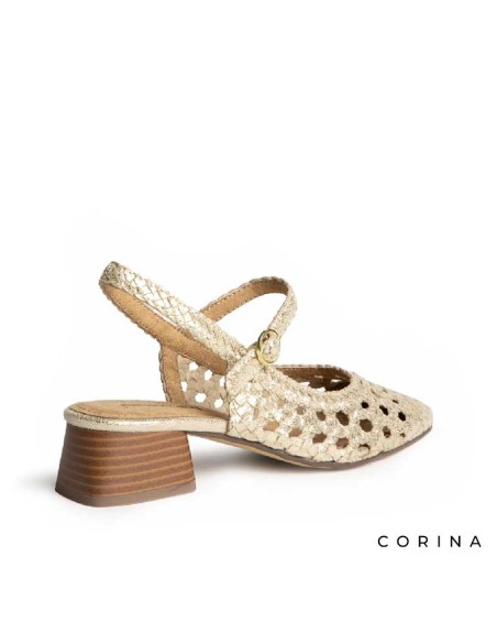 zapatos dorados mujer tacon ancho comodos